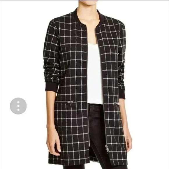 Sanctuary NWT City Coat Black and White Check‎ Pockets Collarless Womens Medium - Picture 2 of 14